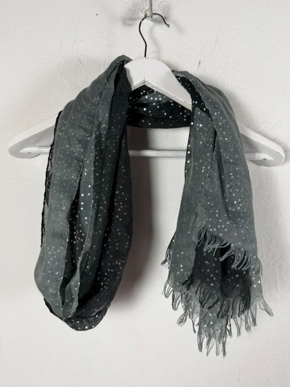 Silver Polka Dot Scarf With Fringe - 72x26 Inches - Lightweight Accessory